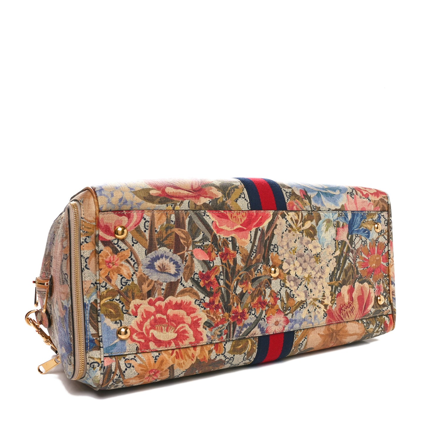 GG Supreme Monogram Ophidia Flora Print Large Duffle Bag Beige Blue Multicolor
