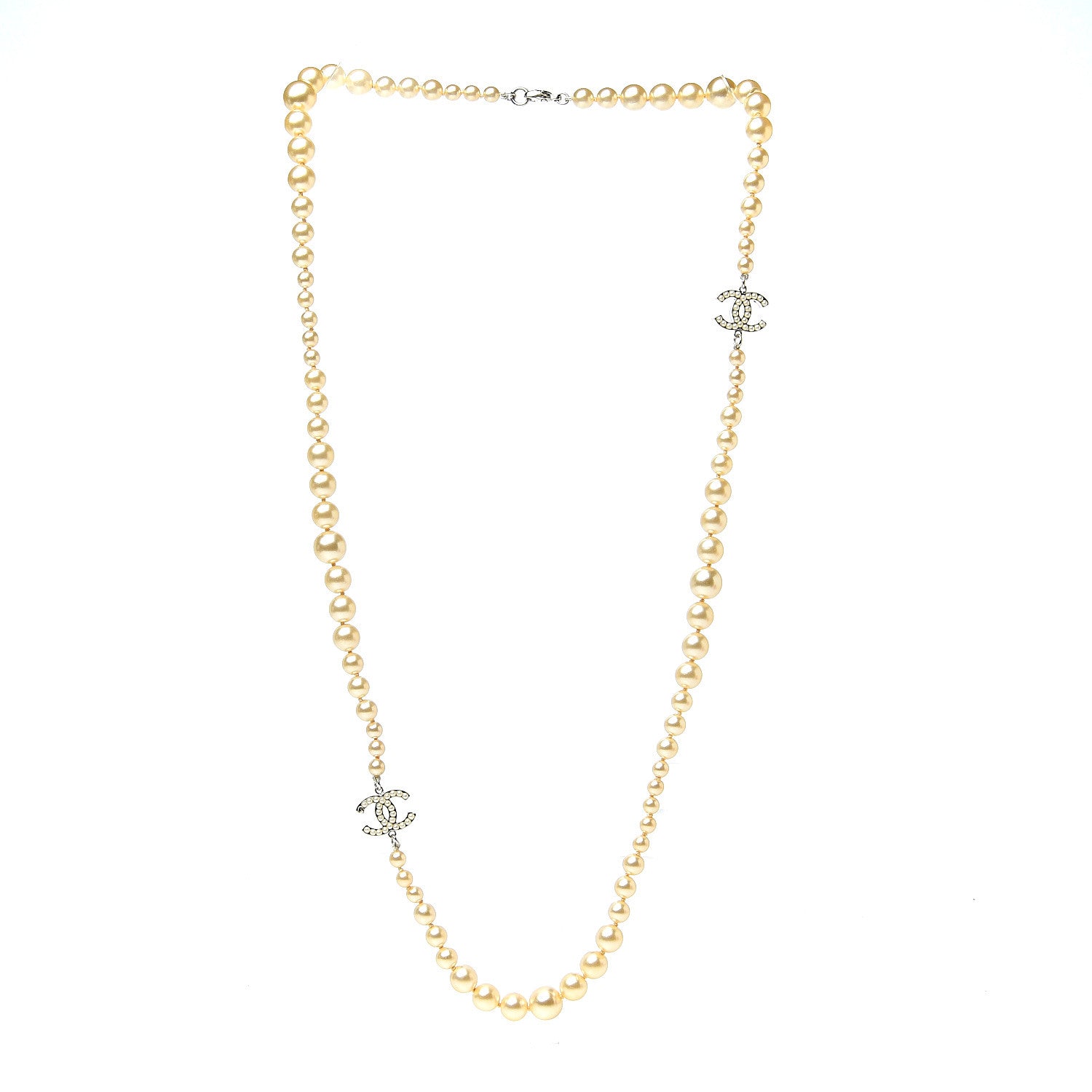 Chanel Graduated Pearl CC Long Necklace Silver 3 of 4
