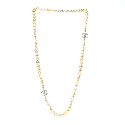 Chanel Graduated Pearl CC Long Necklace Silver 3 of 4