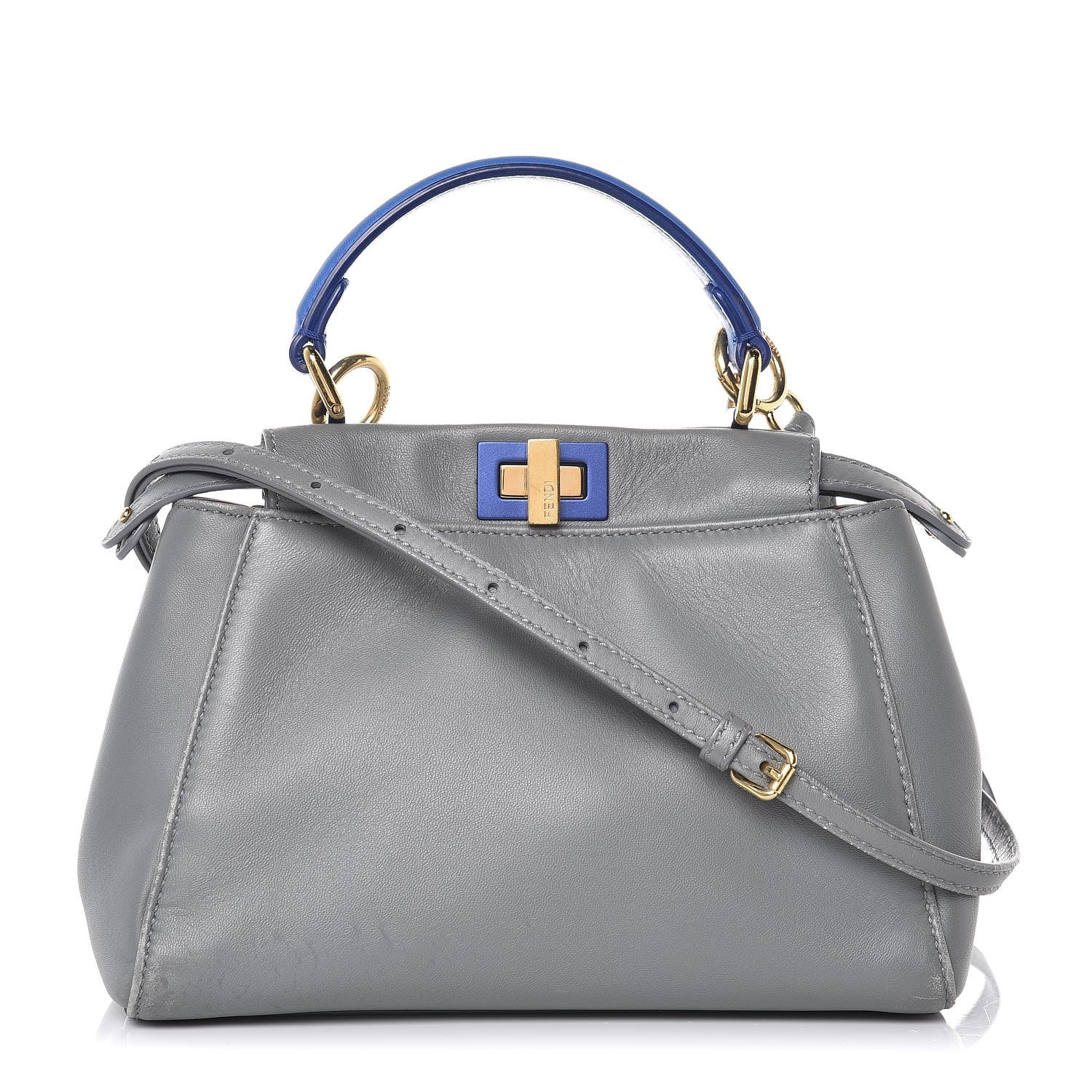 Fendi Nappa Colorblock Mini Peekaboo Iconic Satchel Grigio Chiaro Fragola Blue 2 of 21
