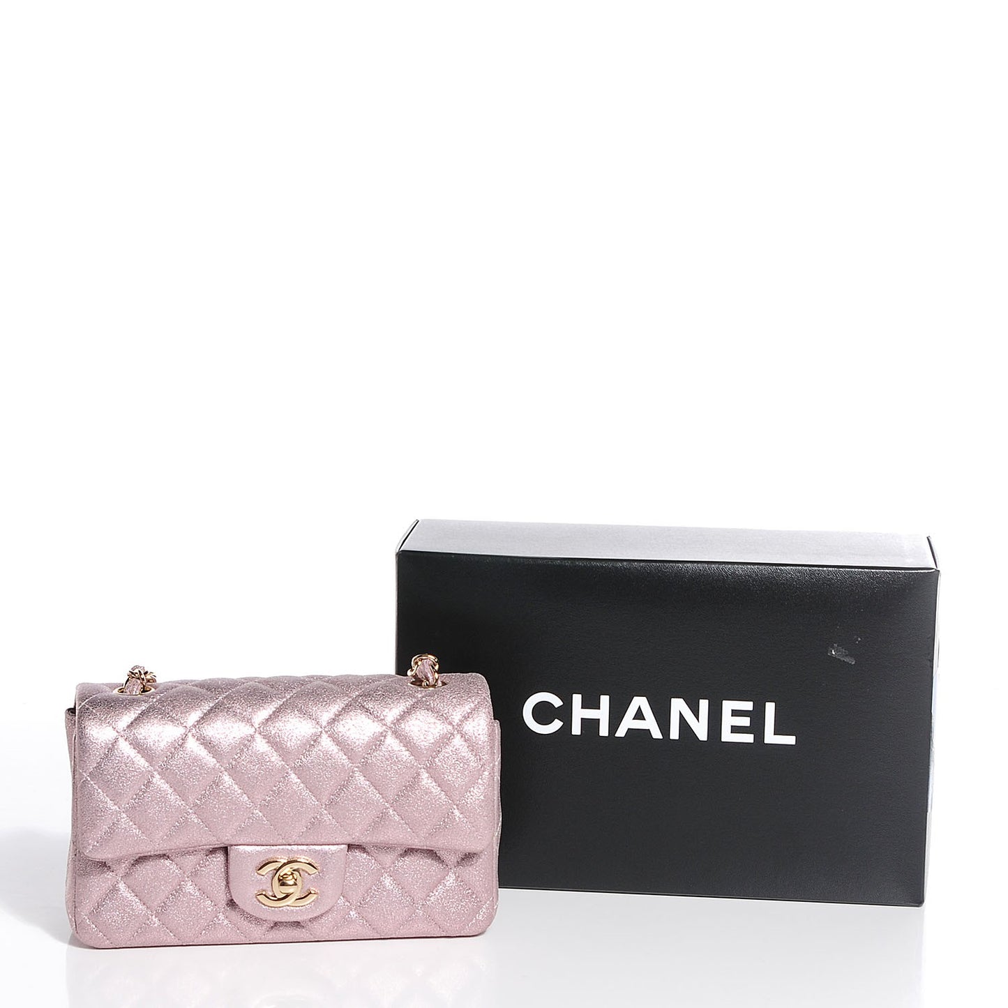Metallic Goatskin Quilted Mini Rectangular Flap Pink