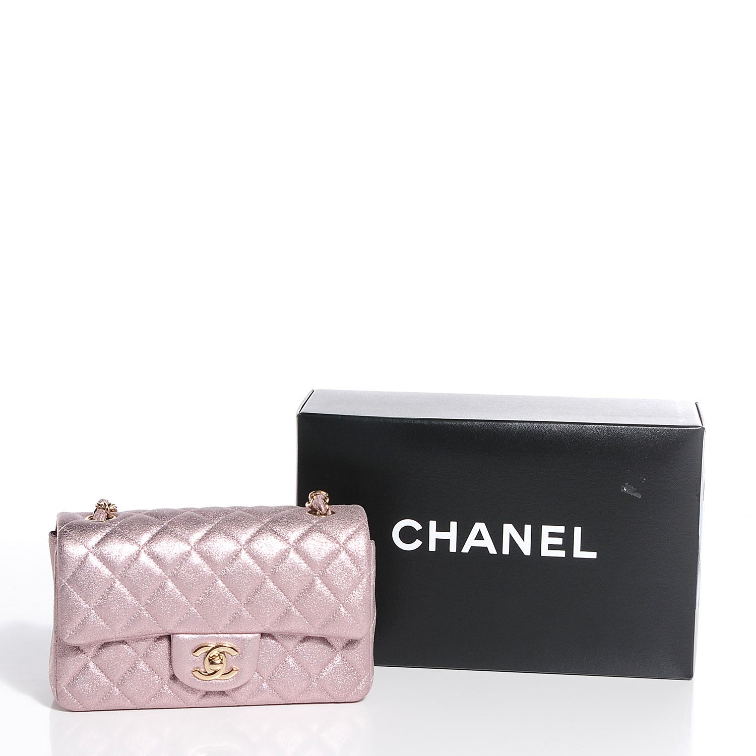 Chanel Metallic Goatskin Quilted Mini Rectangular Flap Pink 8 of 8