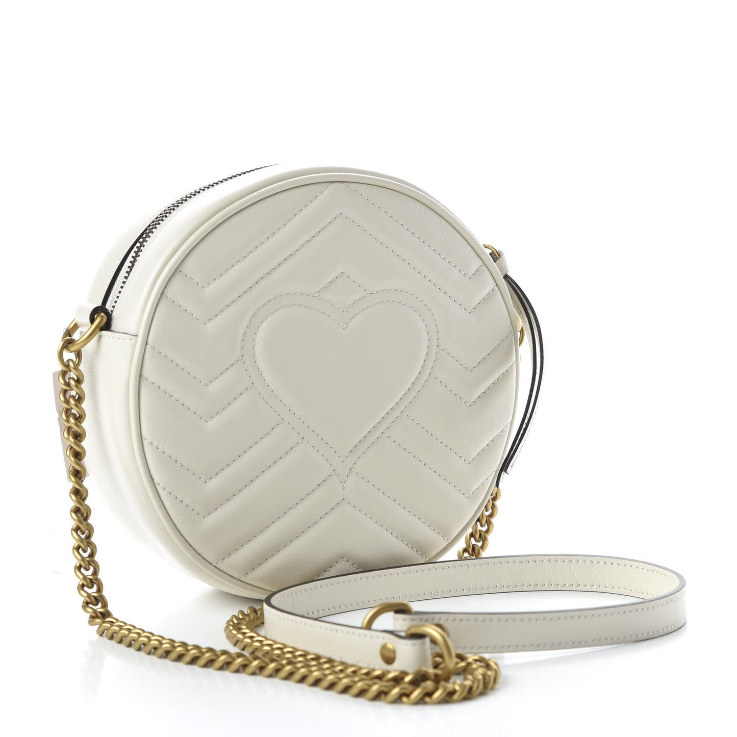 Calfskin Matelasse Mini GG Marmont Round Shoulder Bag White