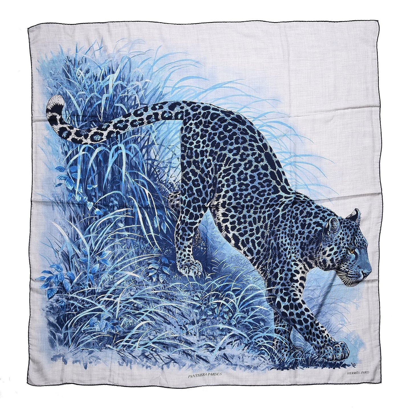 Cashmere Silk Panthera Pardus Scarf 140 Gris Chine Marine Turquoise
