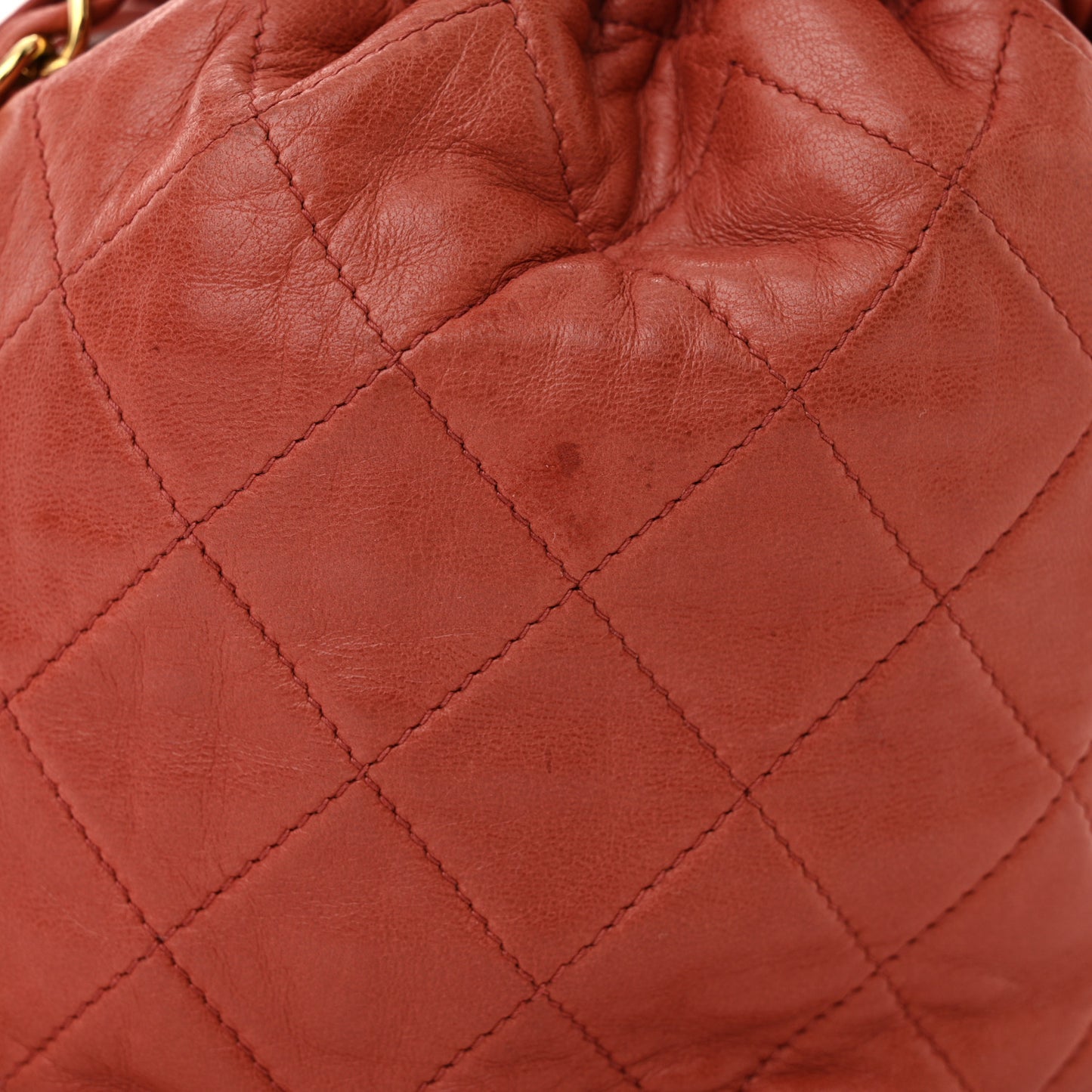 Lambskin Quilted Mini Drawstring Bucket Bag Red