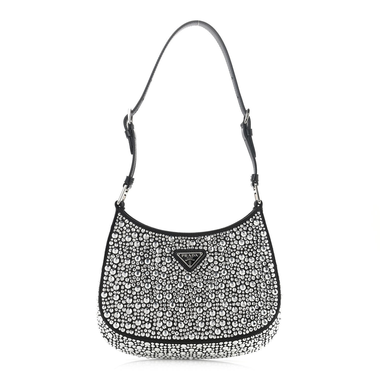 Prada Satin Crystal Cleo Adjustable Strap Shoulder Bag Metal 1 of 11