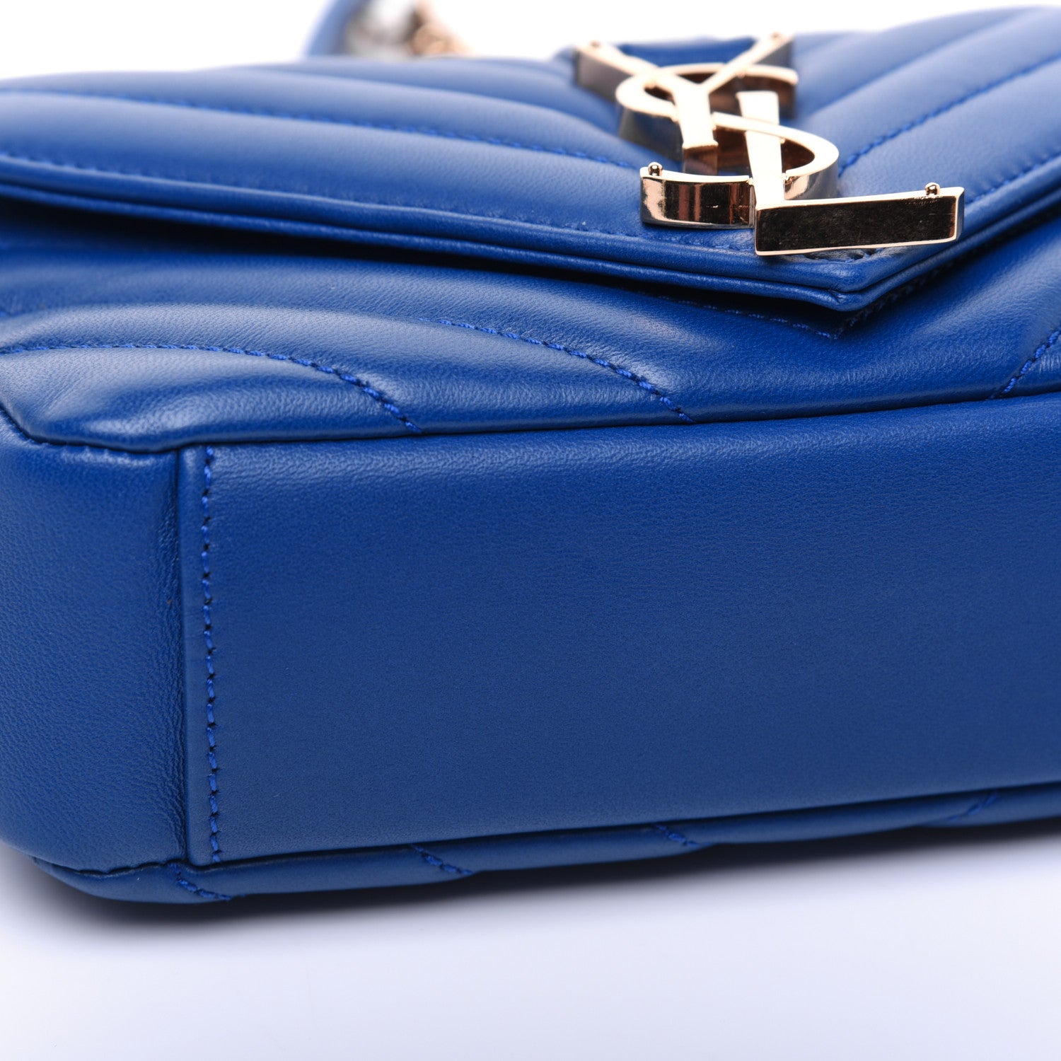 Saint Laurent Sheepskin Matelasse Chevron Monogram Classic Baby Chain Bag Blue Majorelle 15 of 17