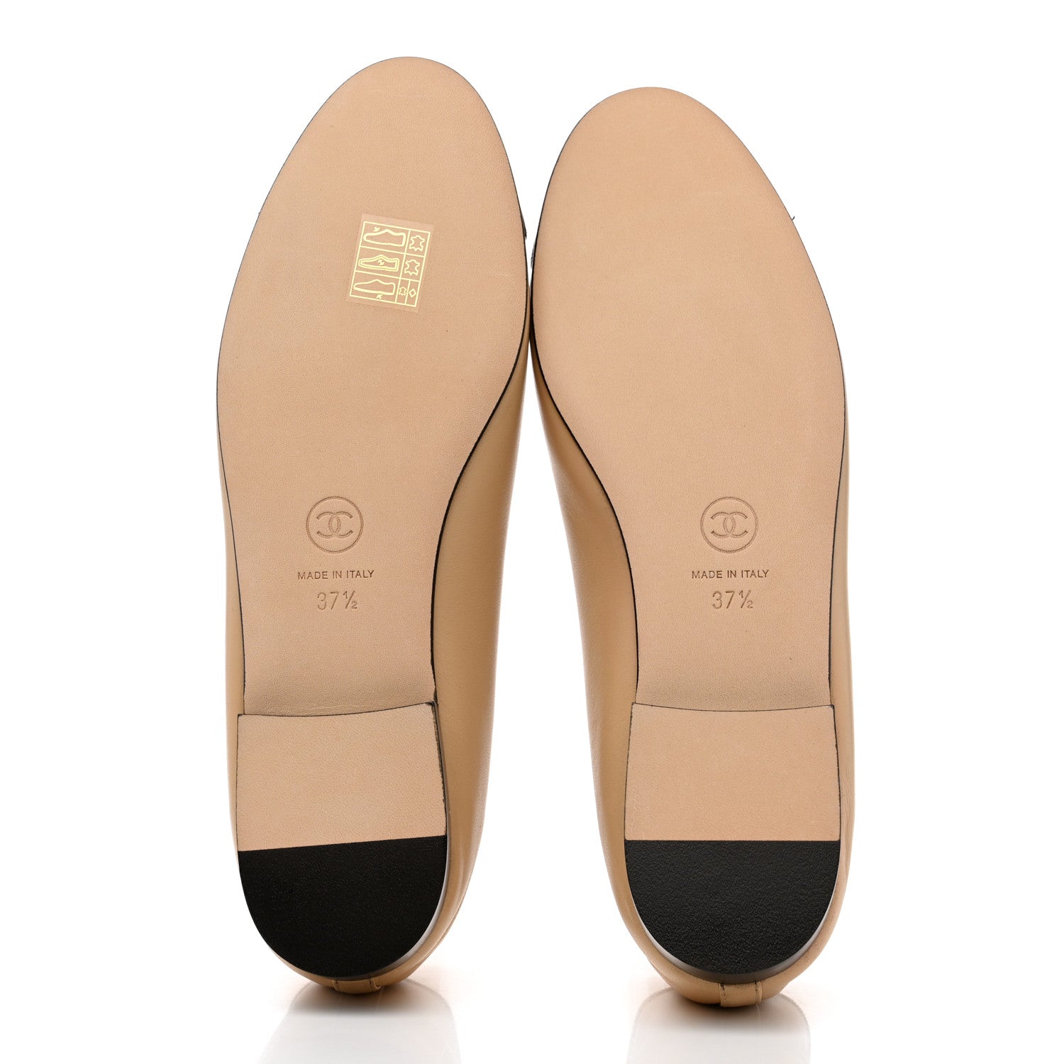 Chanel Lambskin Cap Toe CC Ballerina Flats 37.5 Beige Black 5 of 9