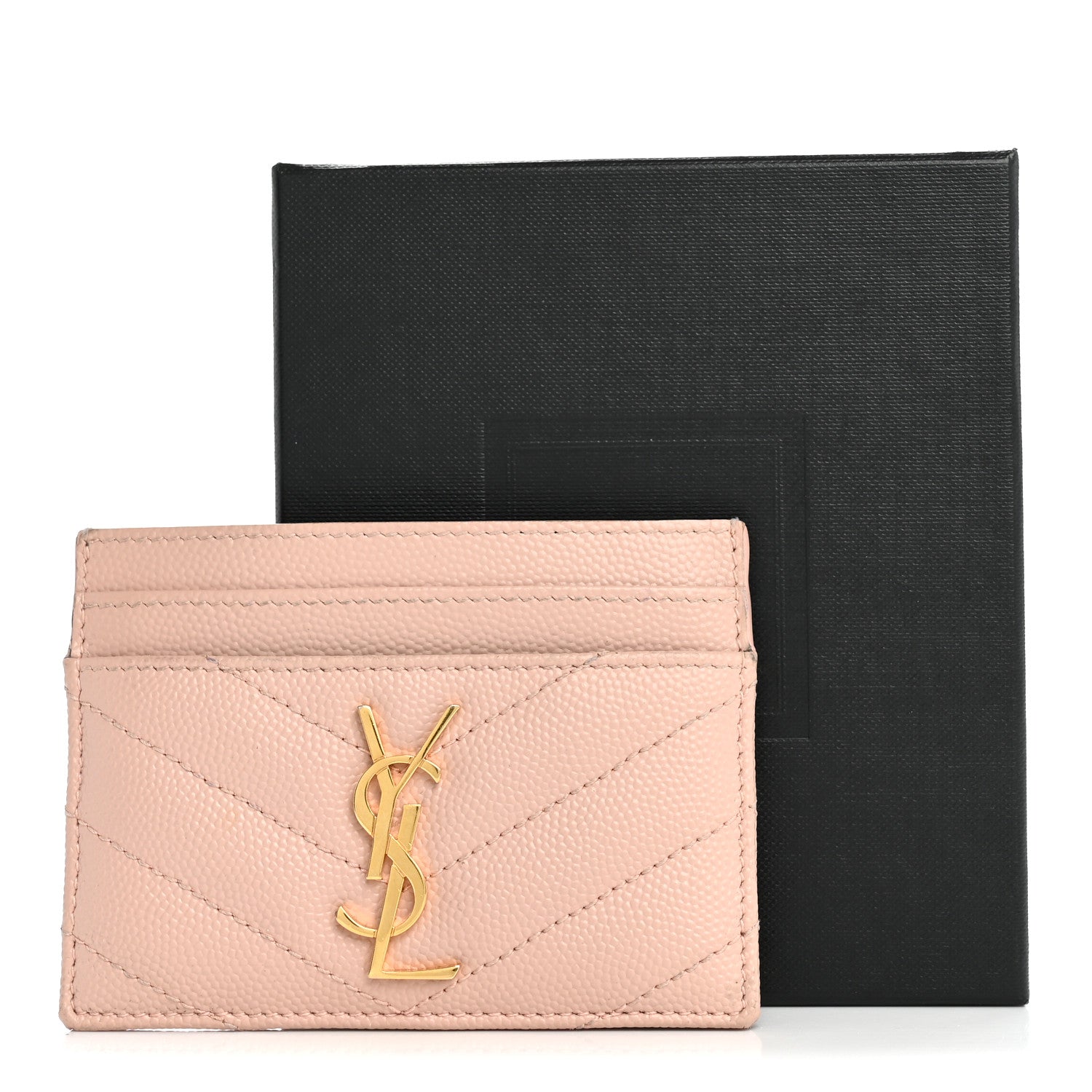 Saint Laurent Grain De Poudre Matelasse Chevron Monogram Credit Card Case Pale Pink 8 of 8