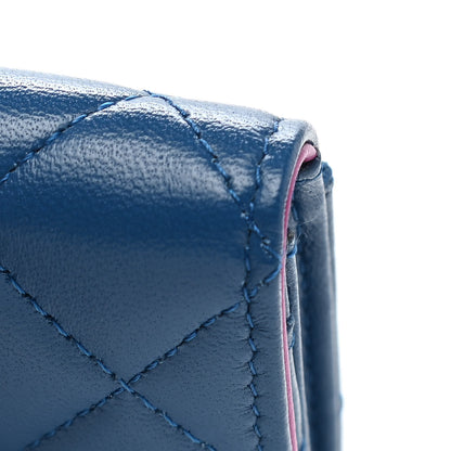 Chanel Lambskin Quilted Flap Card Holder Wallet Blue Pink 9 of 10