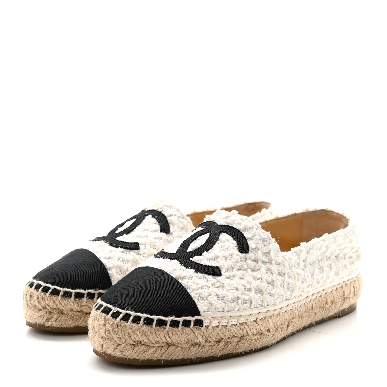 Chanel Tweed Grosgrain CC Espadrilles 36 White Black 4 of 9