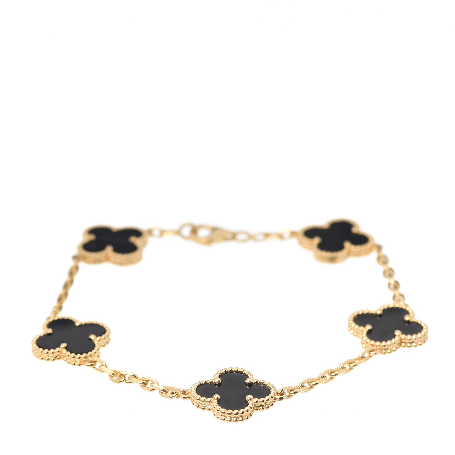 18K Yellow Gold Black Onyx 5 Motifs Vintage Alhambra Bracelet