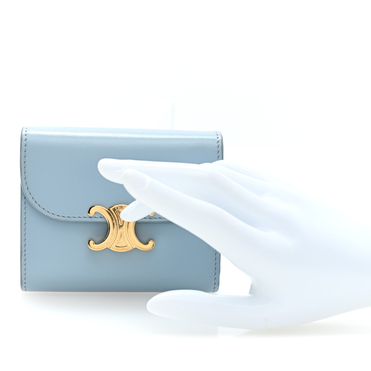Shiny Calfskin Small Triomphe Wallet California Blue