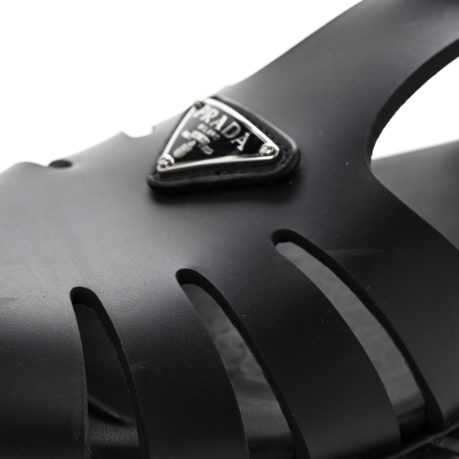 Prada Foam Rubber Metal Triangle Logo 50mm Cage Sandals 39 Black 9 of 10