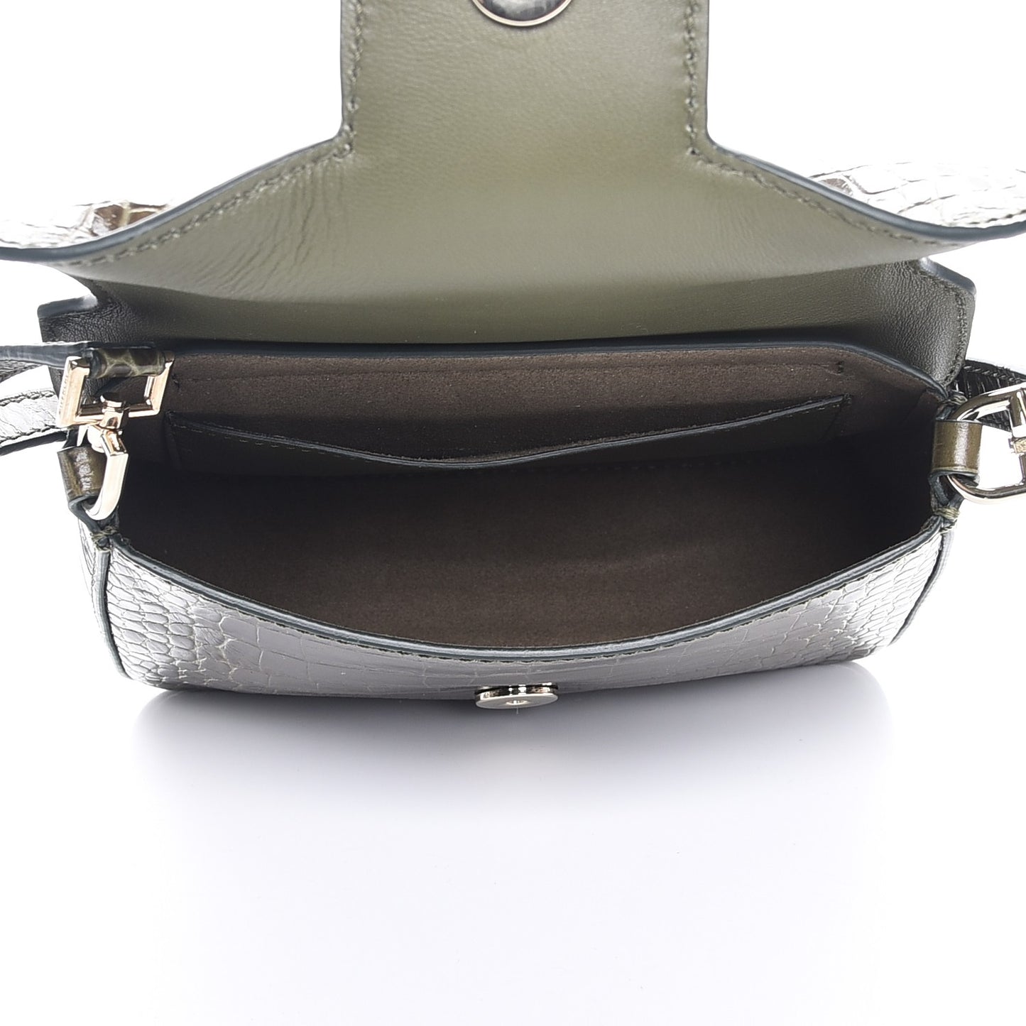 Calfskin Crocodile Embossed Mini Nobile Shoulder Bag Khaki