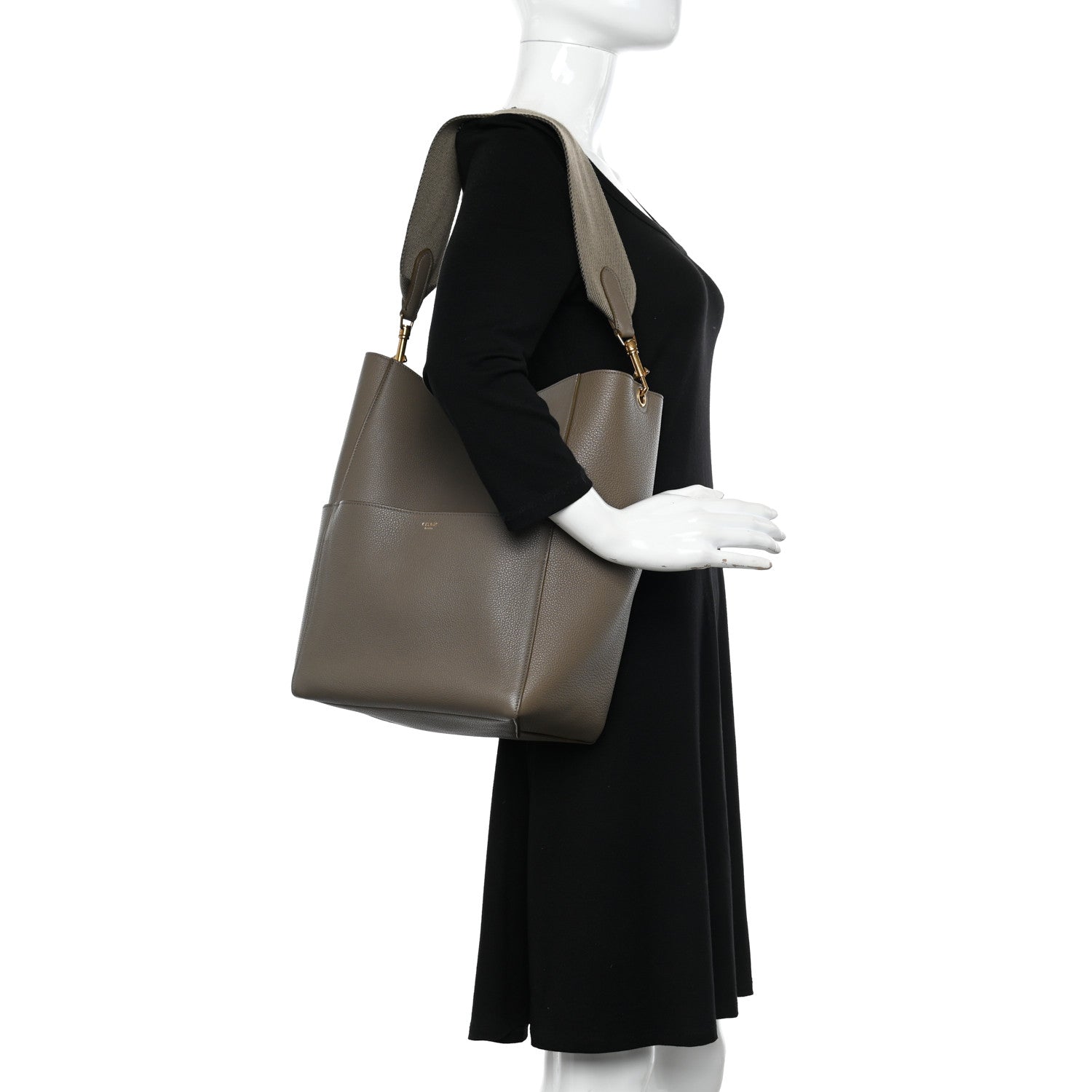 Celine Soft Grained Calfskin Sangle Bucket Bag Taupe 2 of 10