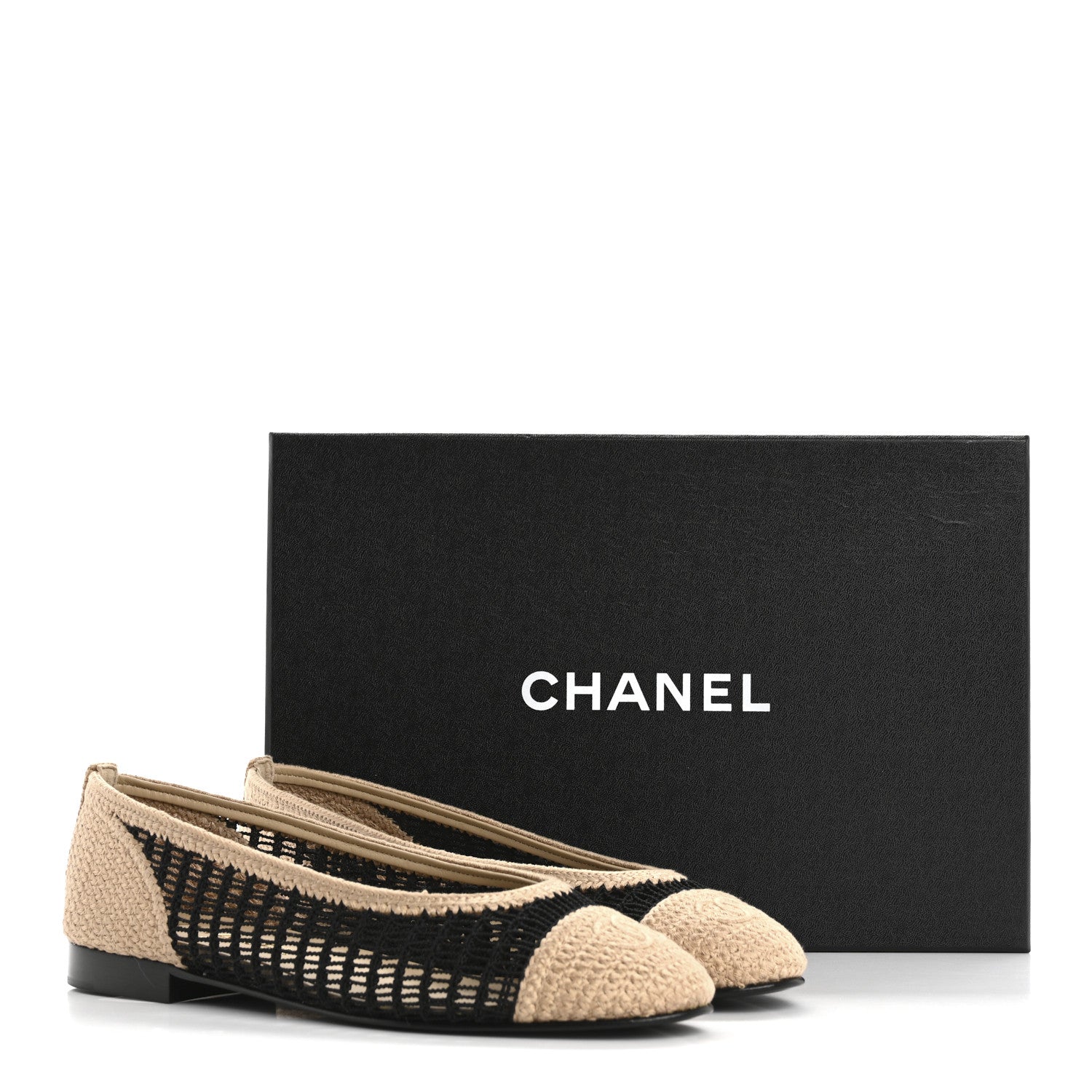 Chanel Raffia Cap Toe Ballerina Flats 38.5 Black Beige 9 of 9