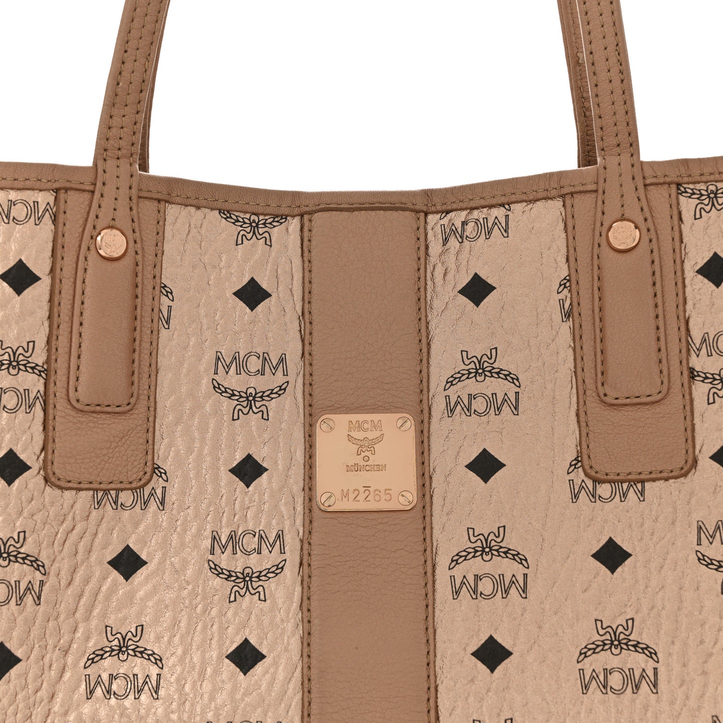 Metallic Visetos Medium Liz Reversible Shopper Tote Champagne Gold