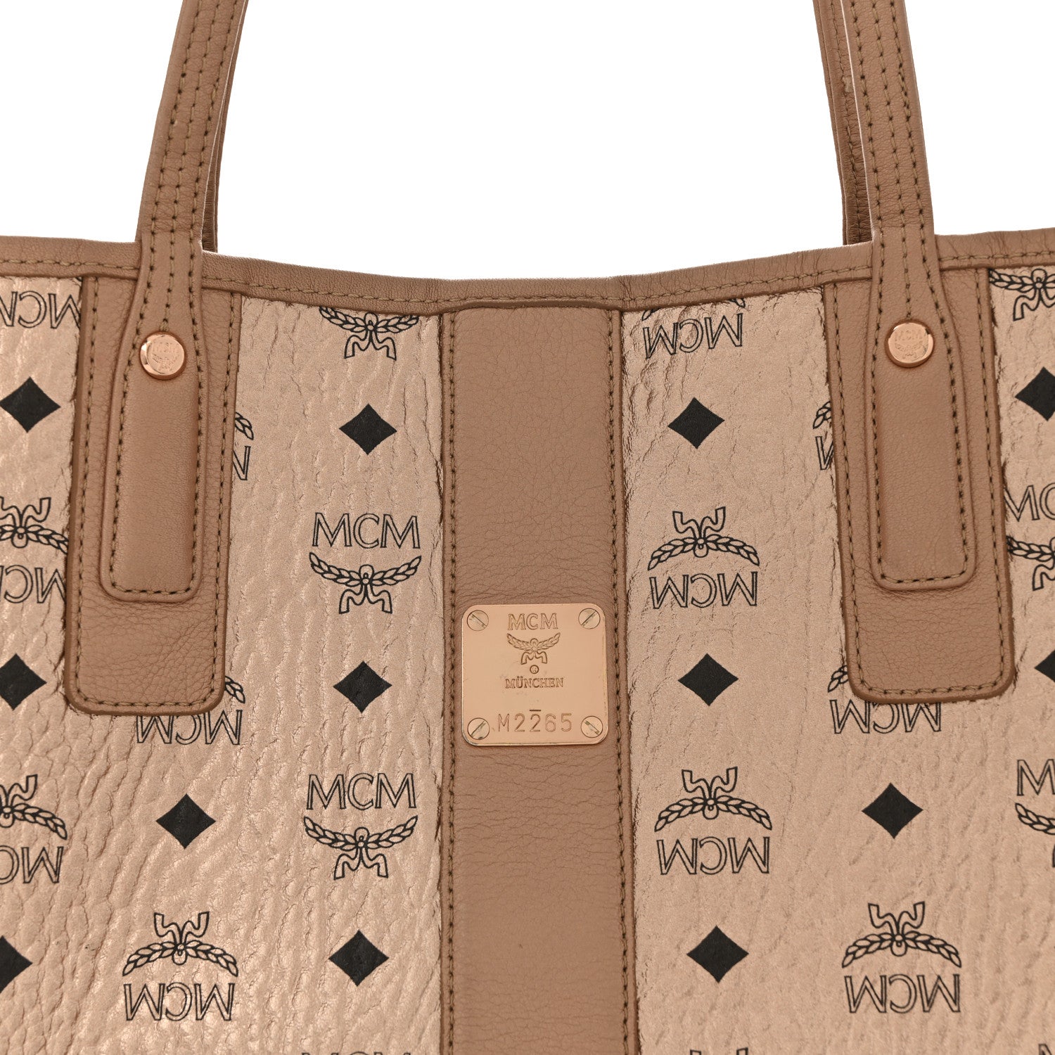 MCM Metallic Visetos Medium Liz Reversible Shopper Tote Champagne Gold 12 of 25