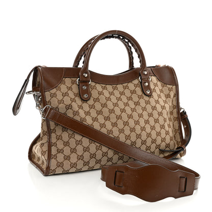 Balenciaga X GUCCI GG Monogram Azalea Calfskin Neo Classic Silver Hardware Medium City Beige Ebony Brown Sugar 4 of 10