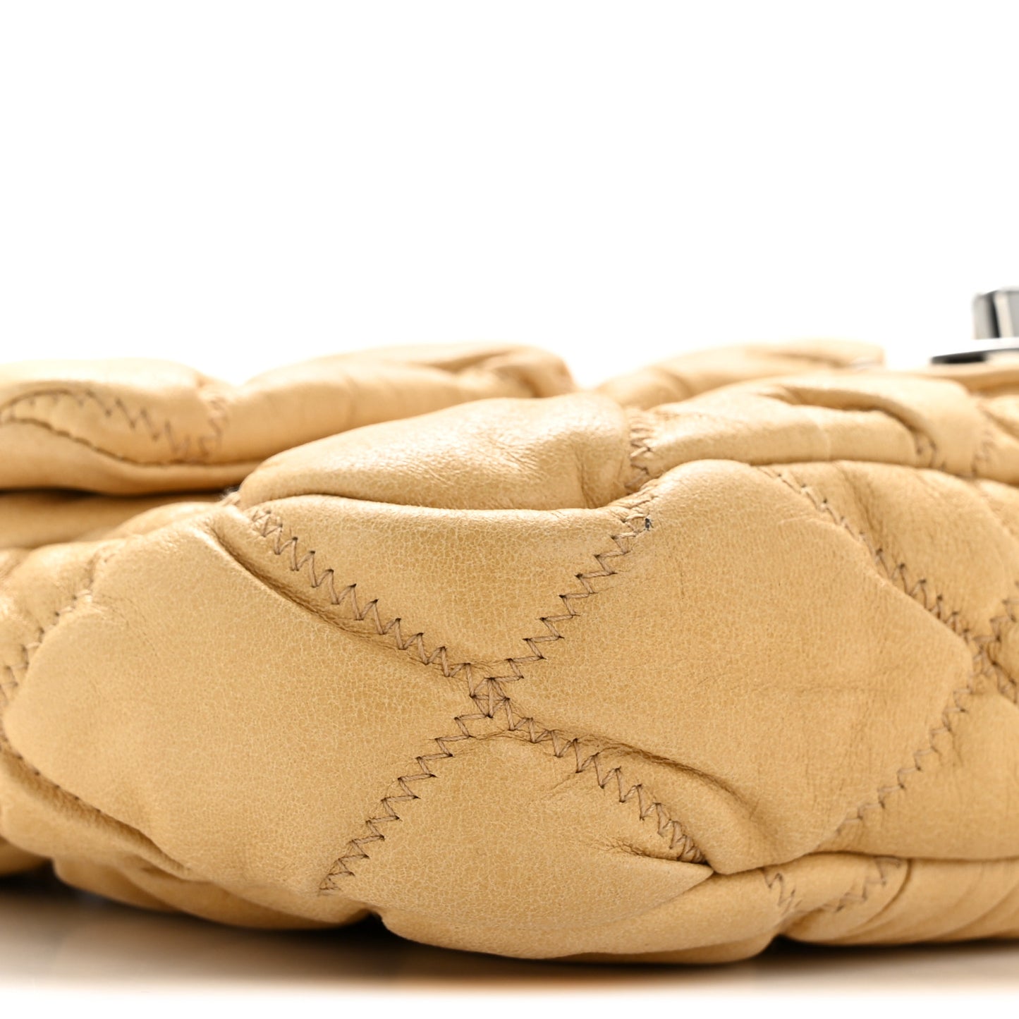 Calfskin Quilted Medium Bubble Quilt Flap Bag Beige