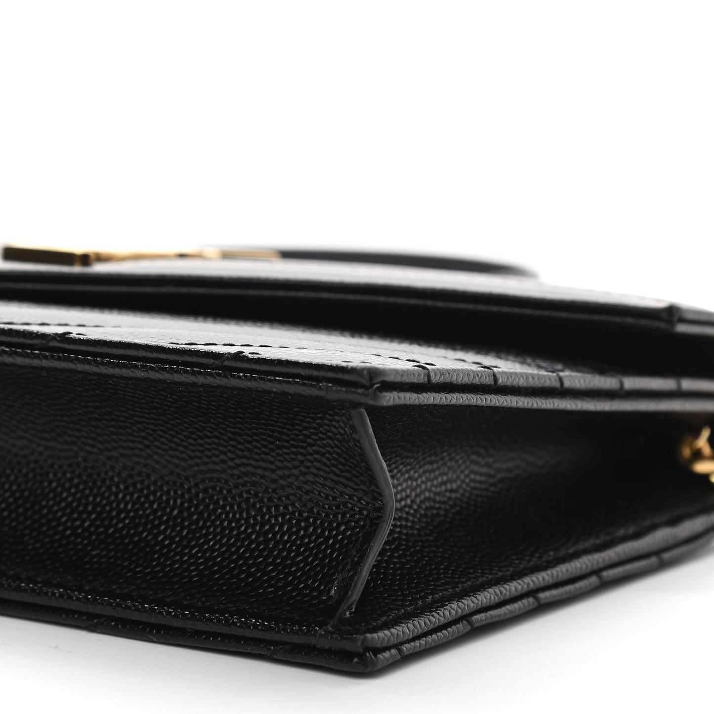 Grain De Poudre Matelasse Chevron Monogram Envelope Chain Wallet Black