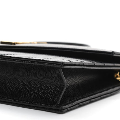 Saint Laurent Grain De Poudre Matelasse Chevron Monogram Envelope Chain Wallet Black 11 of 12