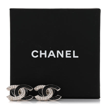 Chanel Crystal Enamel CC Earrings Silver Black 5 of 5