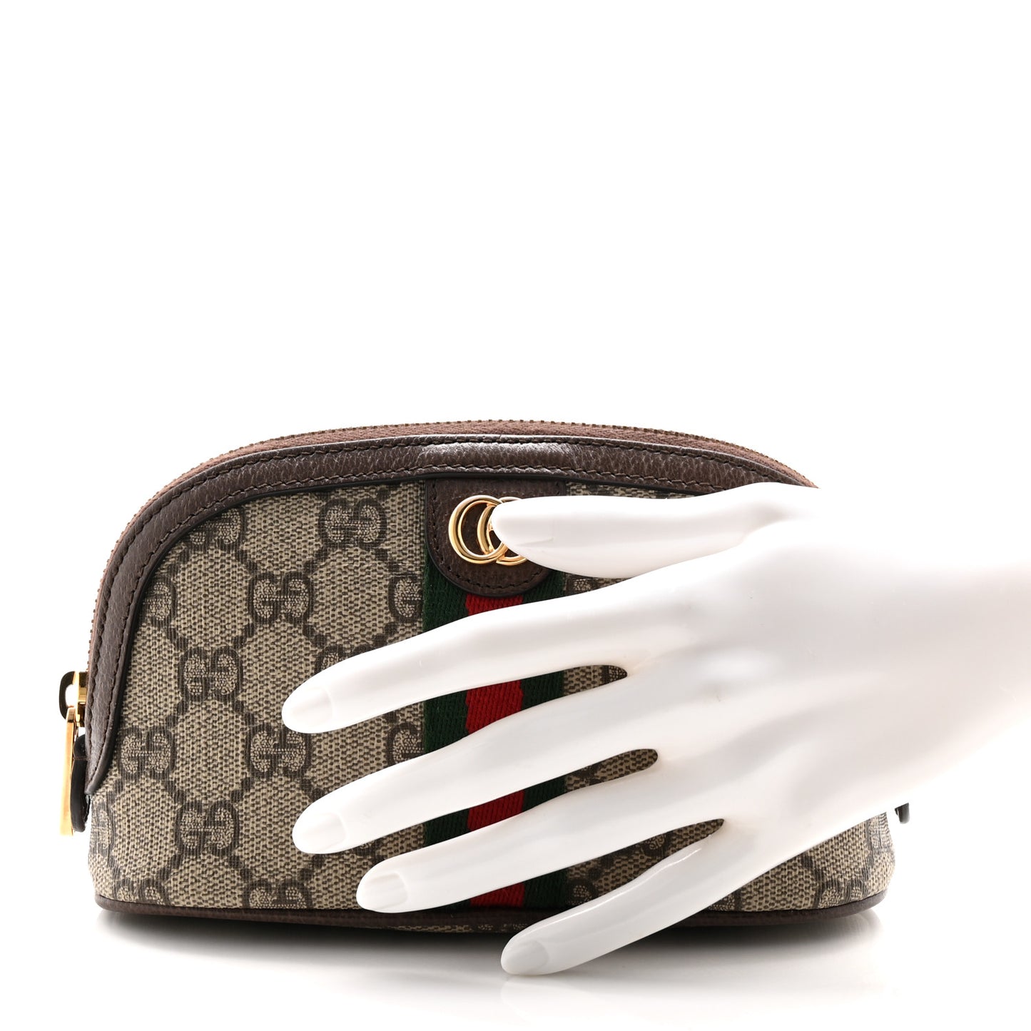 GG Supreme Monogram Textured Calfskin Web Medium Ophidia Cosmetic Case Beige Ebony New Acero