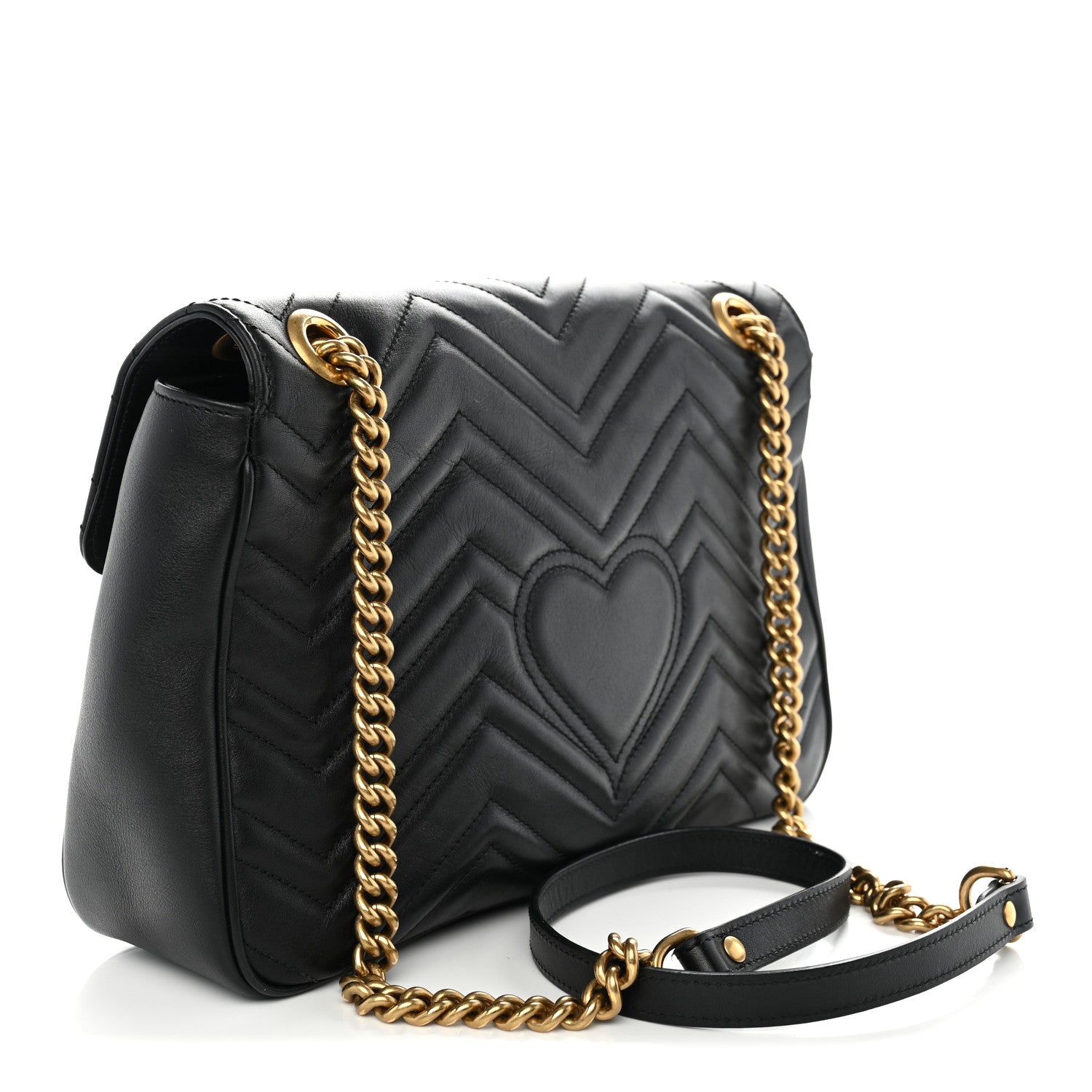 Gucci Calfskin Matelasse Medium GG Marmont Shoulder Bag Black 3 of 10