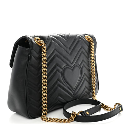 Gucci Calfskin Matelasse Medium GG Marmont Shoulder Bag Black 3 of 10