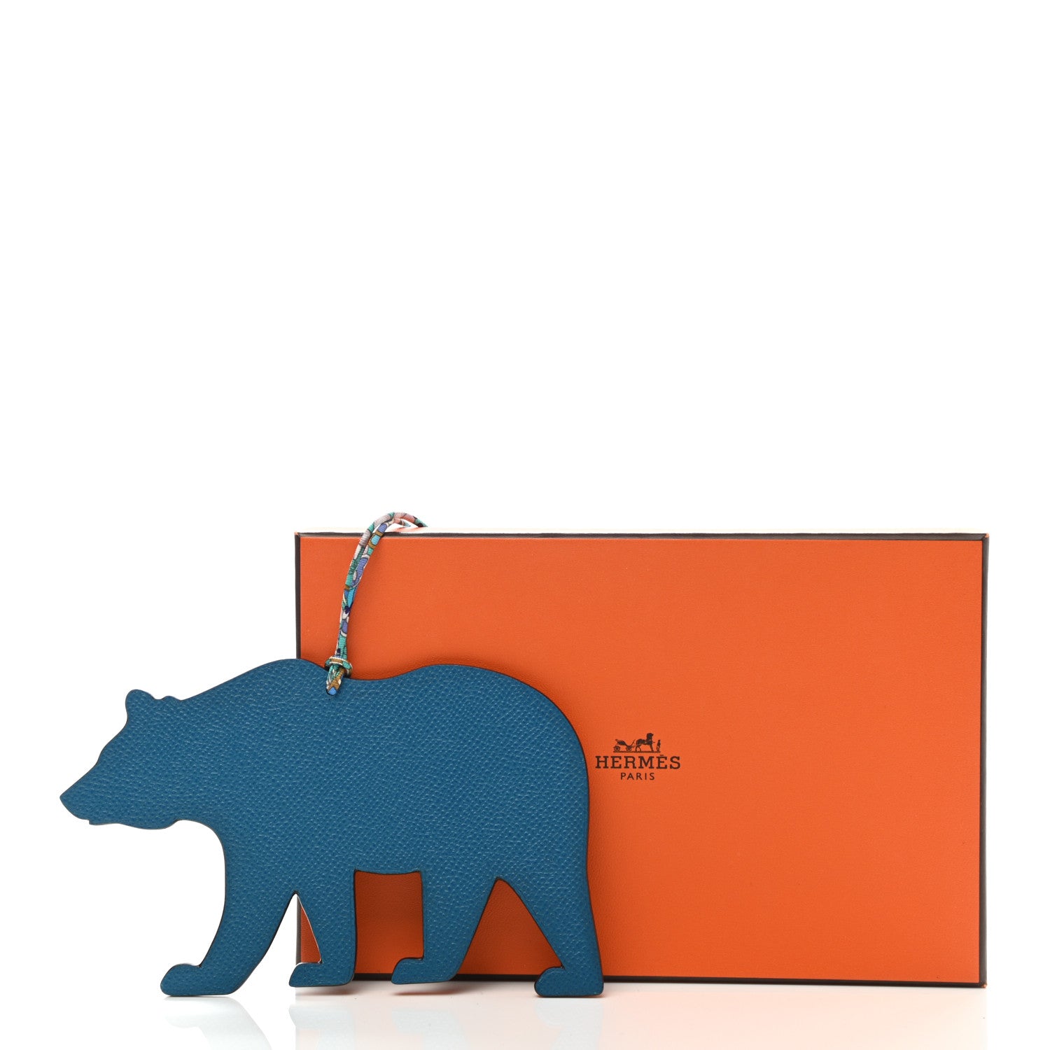 Hermes Togo Epsom Petit H Bear Bag Charm GM Etain Deep Bleu 4 of 4