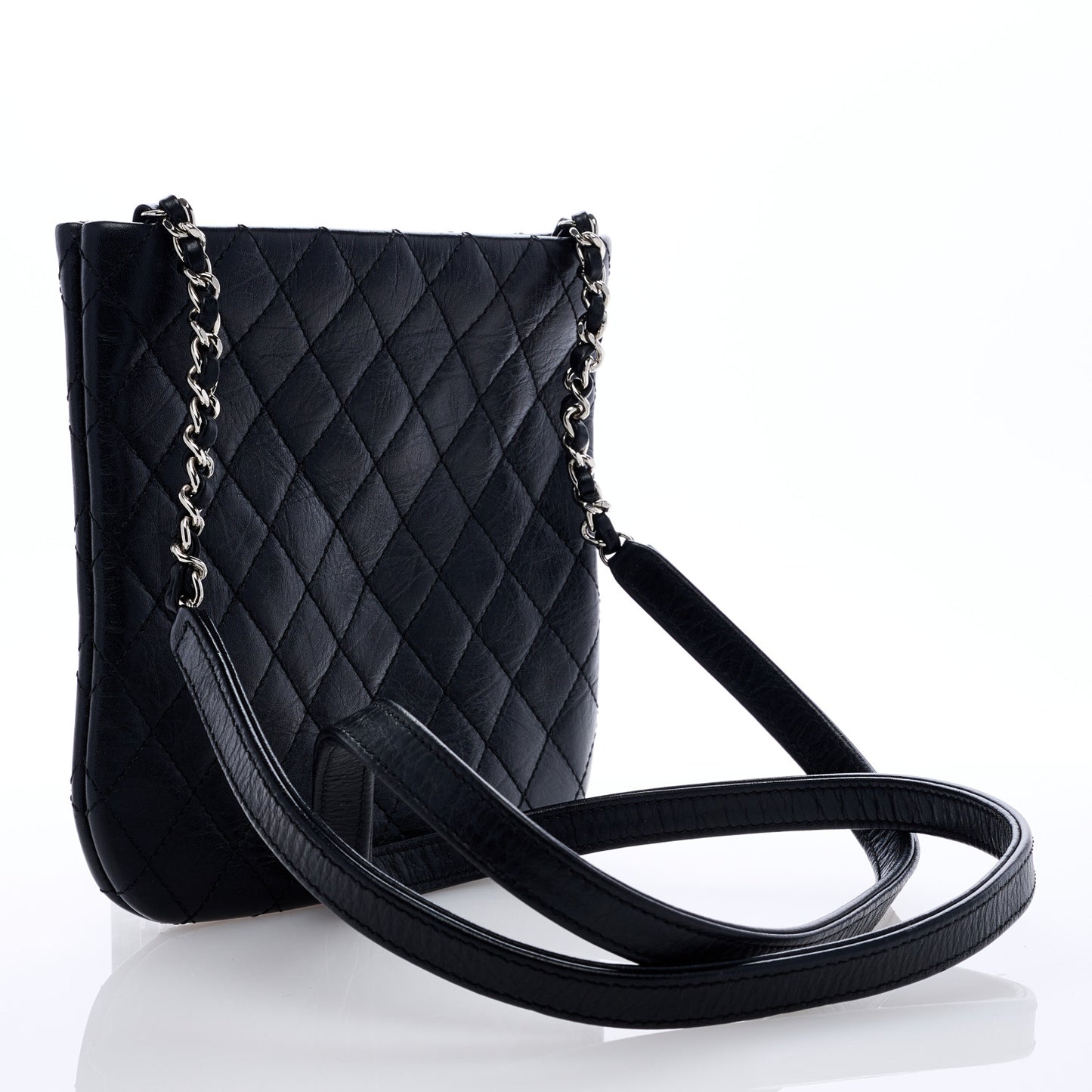 Aged Calfskin Quilted Crossbody Bag Black