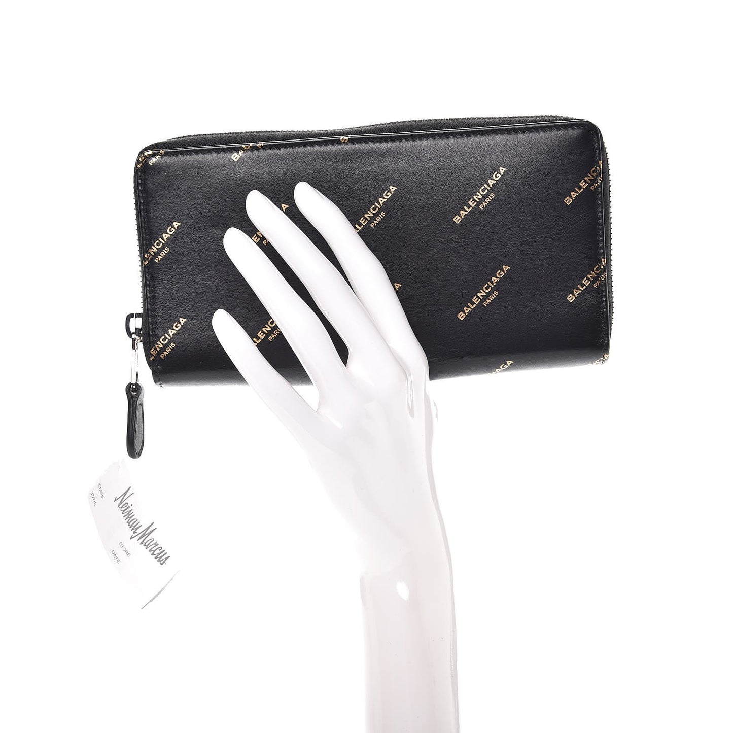Calfskin Allover Logo Bazar Continental Zip Around Wallet Black Gold