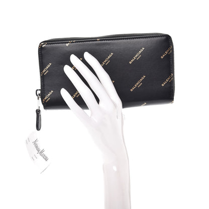 Balenciaga Calfskin Allover Logo Bazar Continental Zip Around Wallet Black Gold 2 of 8