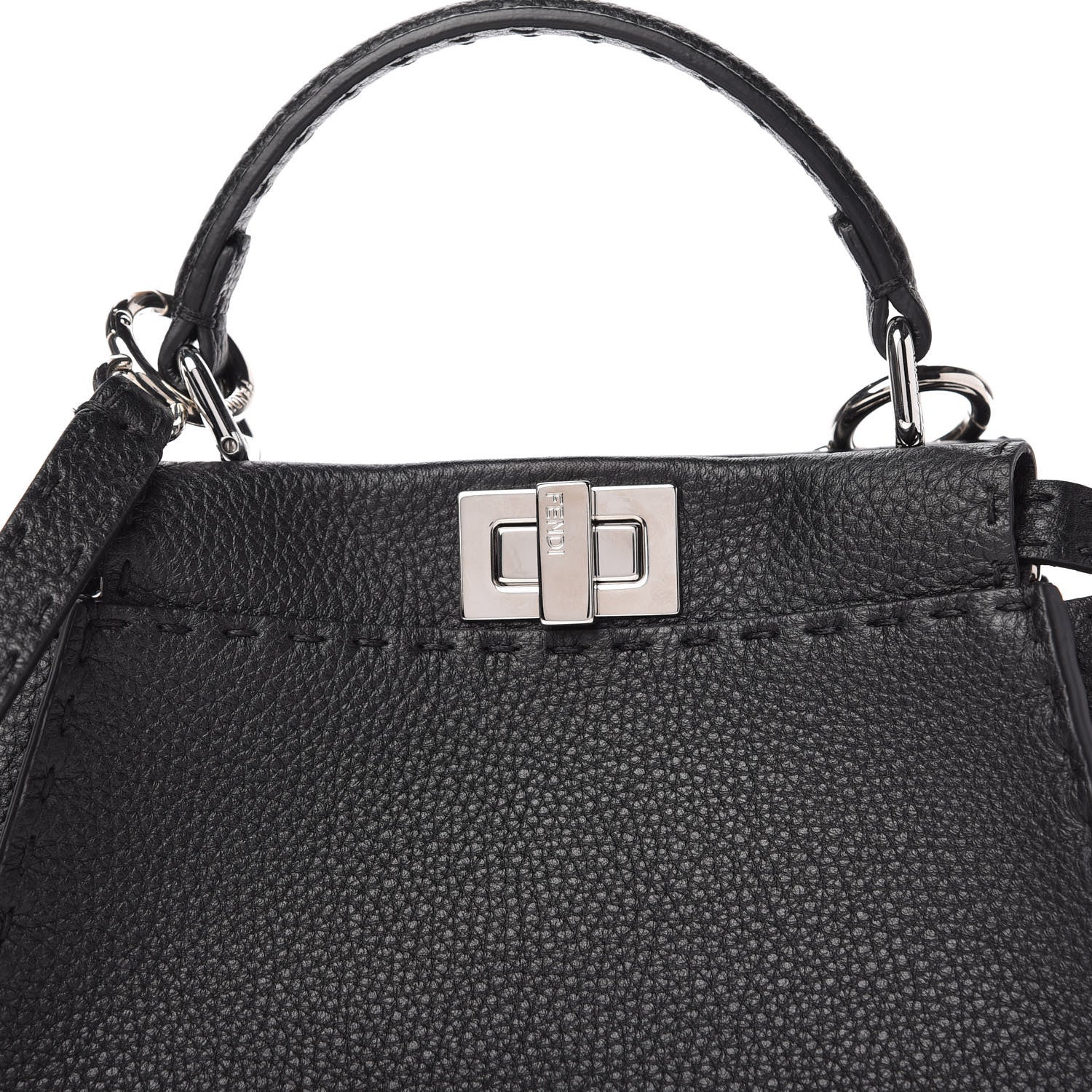 Fendi Cuoio Romano Selleria Bi-Color Mini Peekaboo Iconic Satchel Black Mou 9 of 9