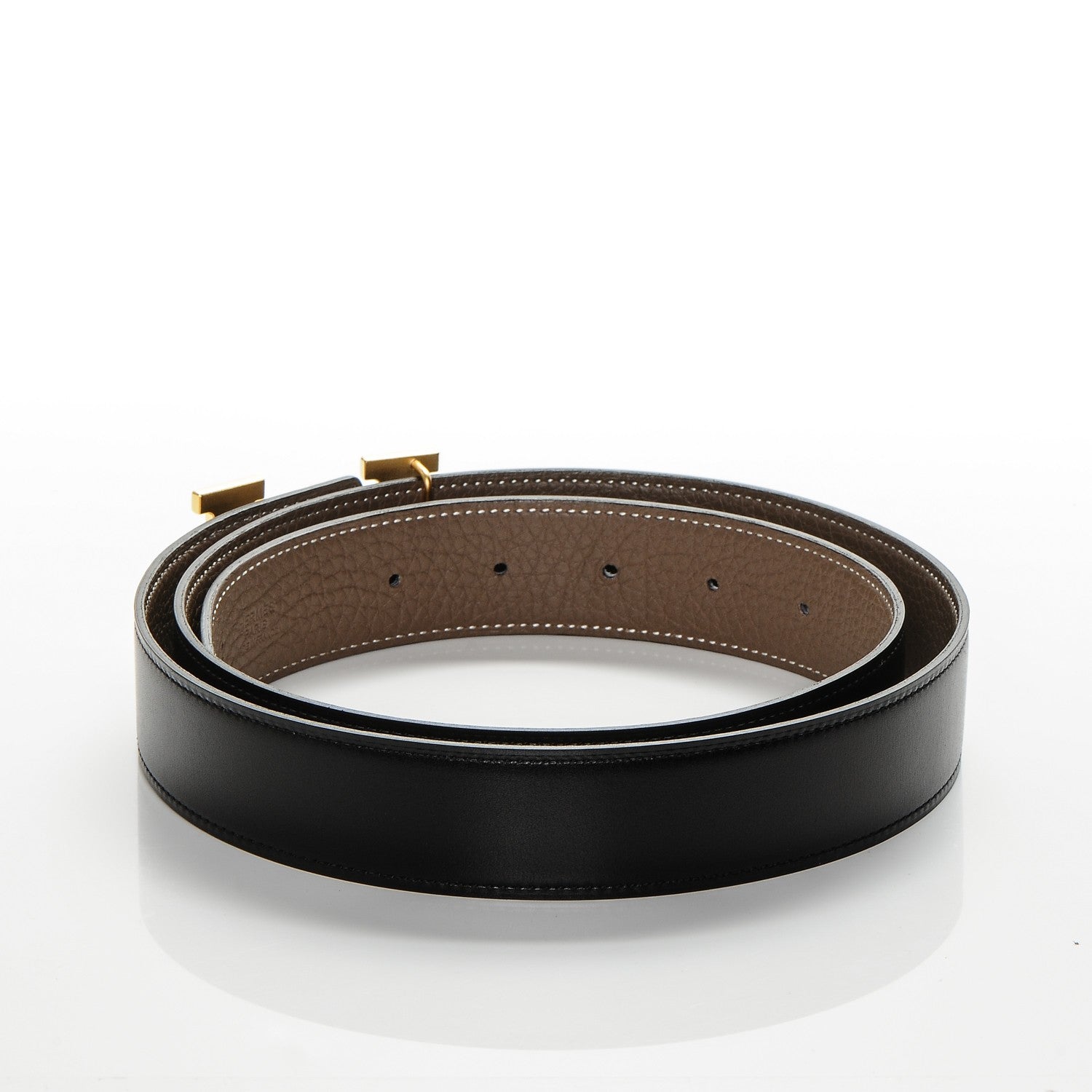 Hermes Box Togo 32mm H Belt 95 Black Etoupe 3 of 8