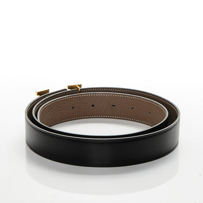 Hermes Box Togo 32mm H Belt 95 Black Etoupe 3 of 8