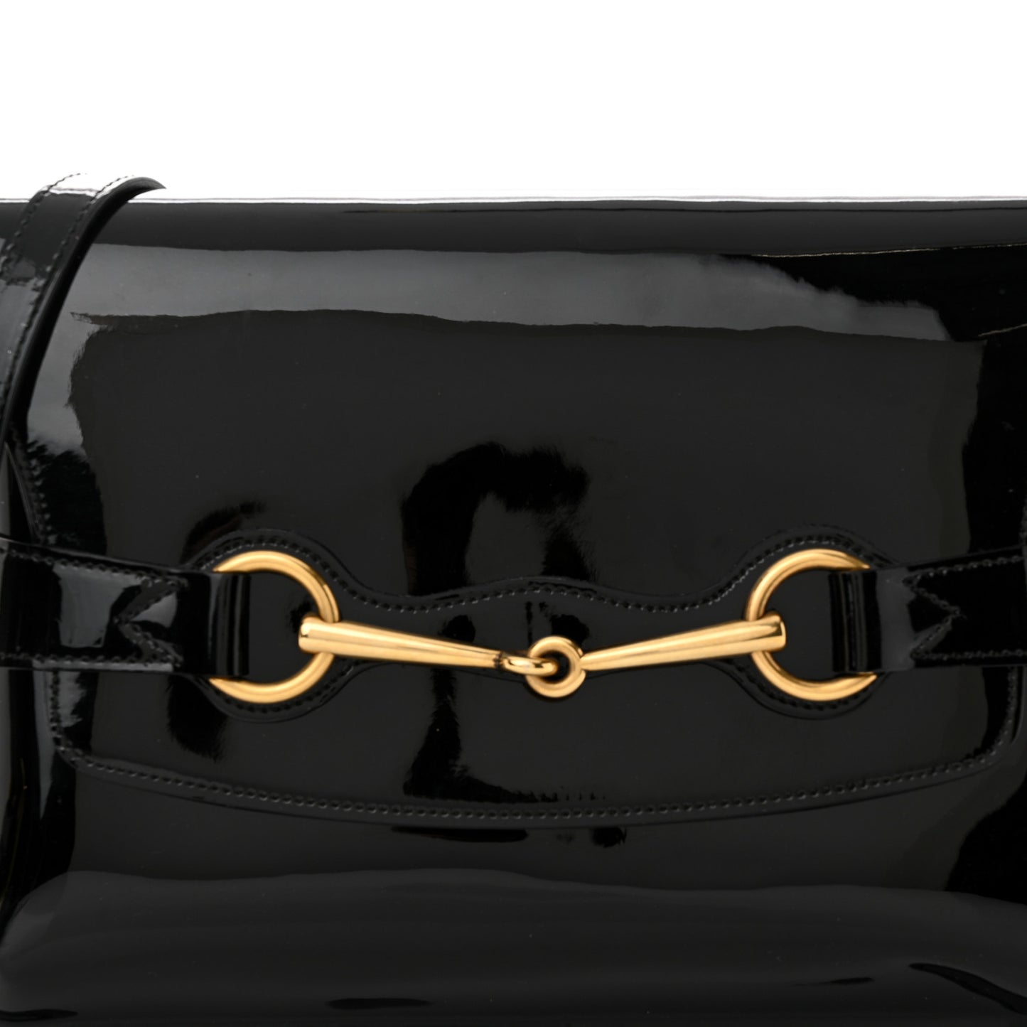 Patent Large Bright Bit Shoulder Bag Black
