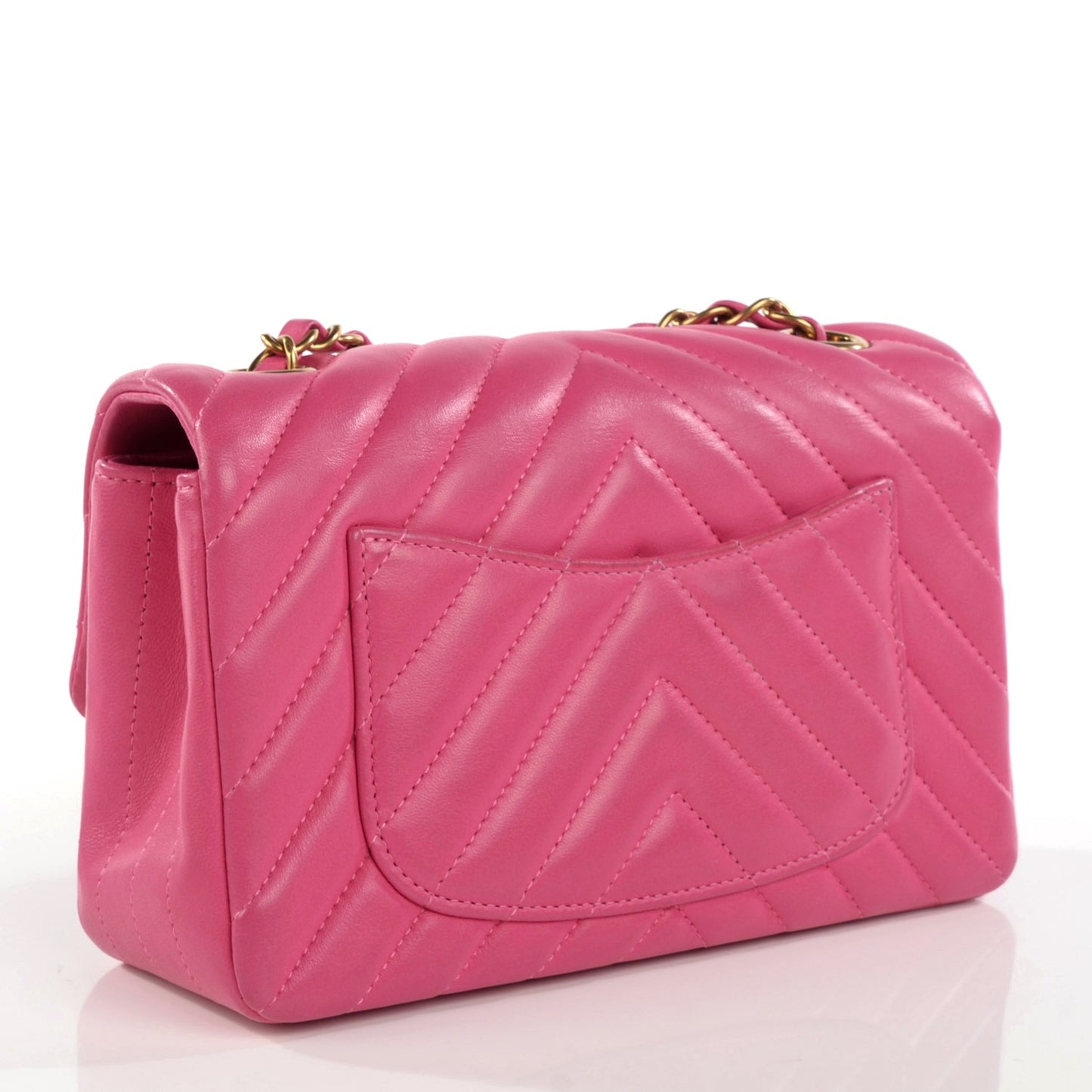 Lambskin Chevron Quilted Mini Rectangular Flap Fuchsia