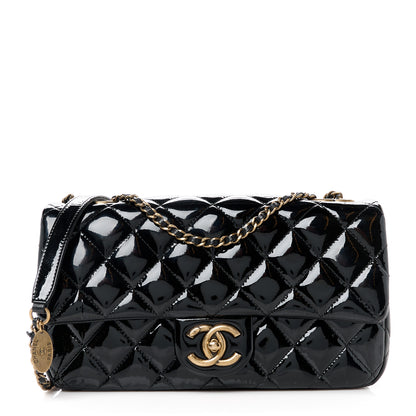 Chanel Patent Goatskin Quilted Medium CC Eyelet Flap Black 1 of 12