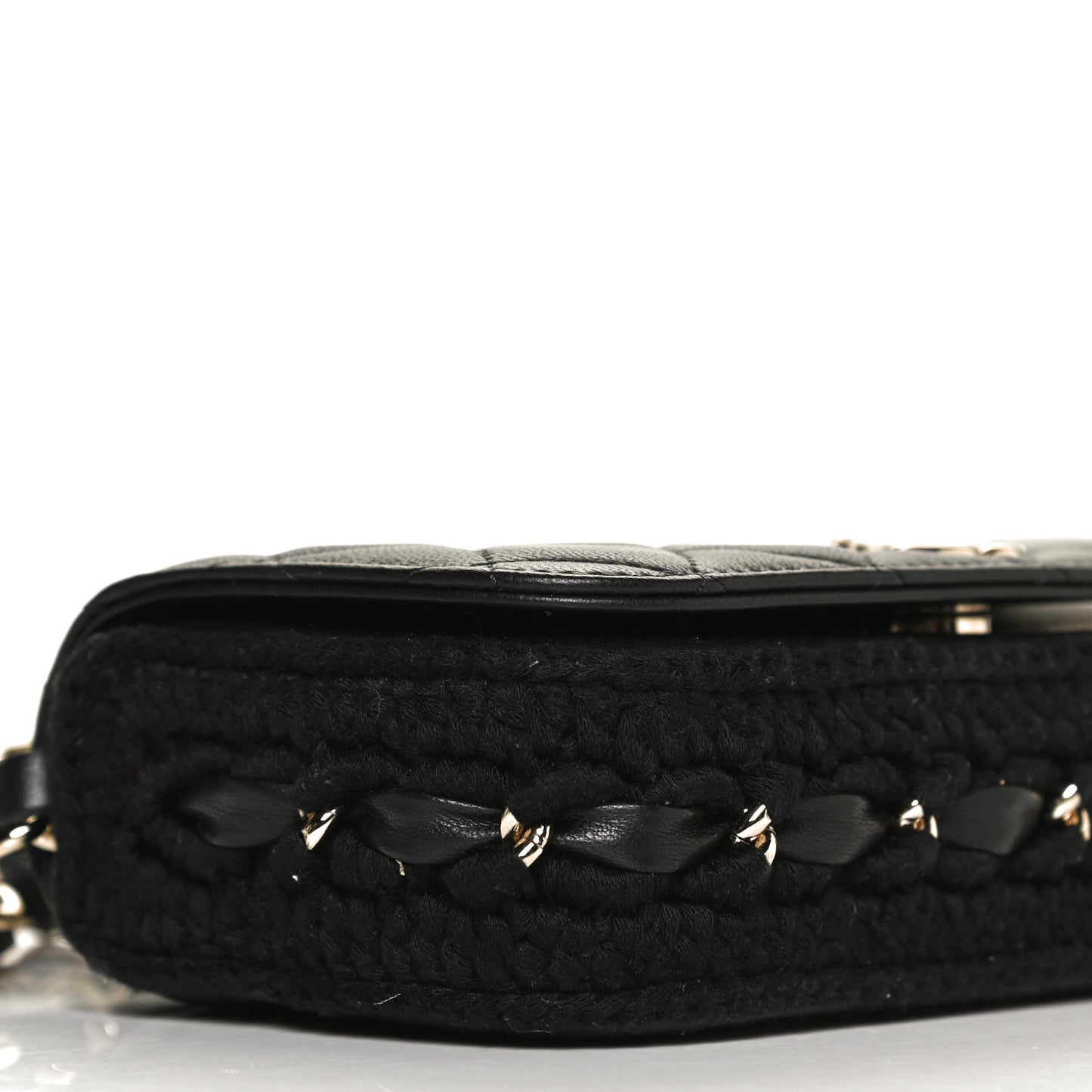 Lambskin Crochet Quilted Flap Phone Holder Black