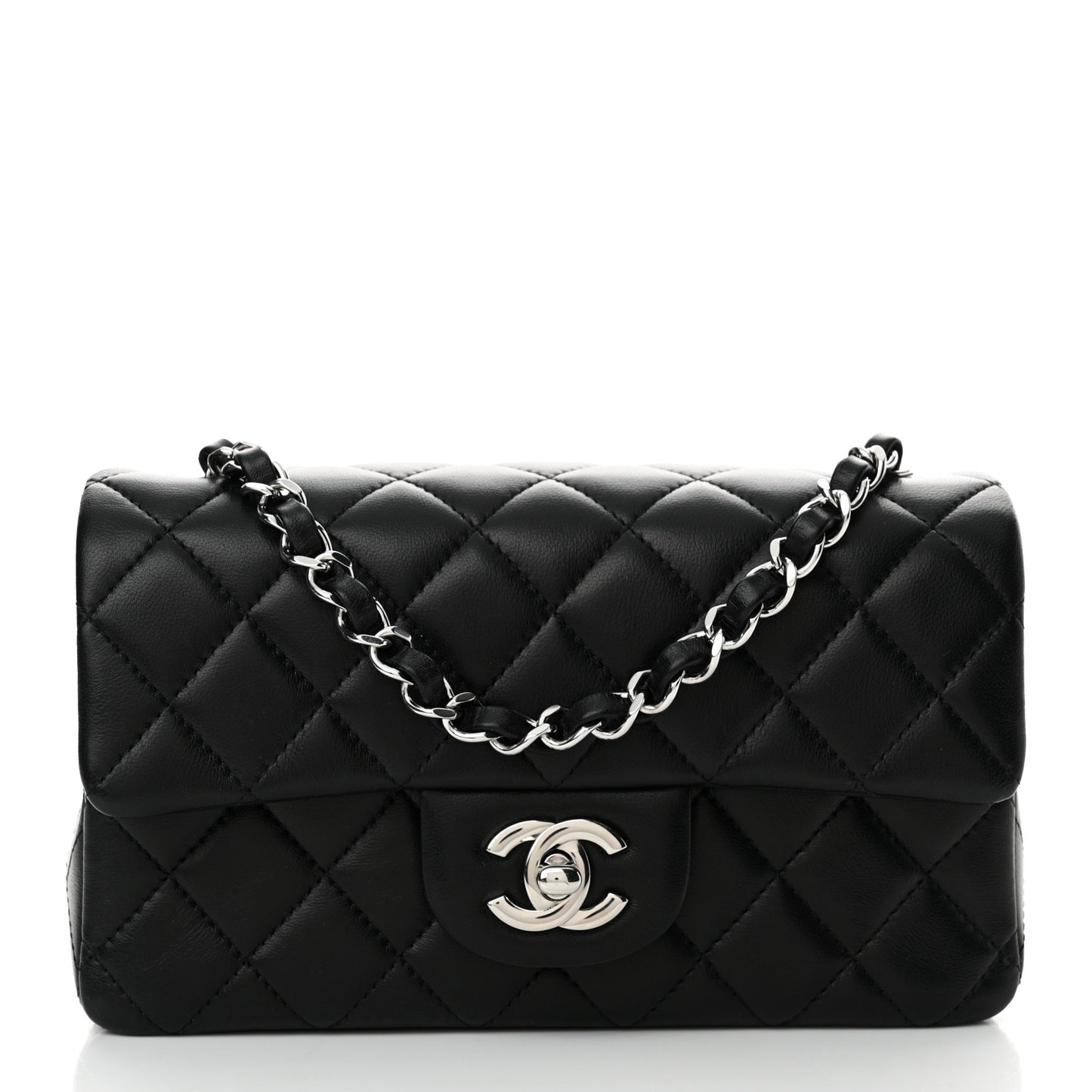 Lambskin Quilted Mini Rectangular Flap Black