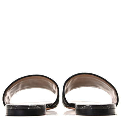 Christian Dior Canvas Around the World Embroidered Dway Flat Slide Sandals 40.5 Black 4 of 11
