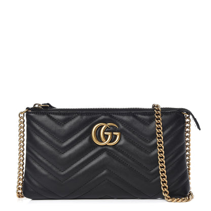 Gucci Calfskin Matelasse Mini GG Marmont Chain Bag Black 1 of 10