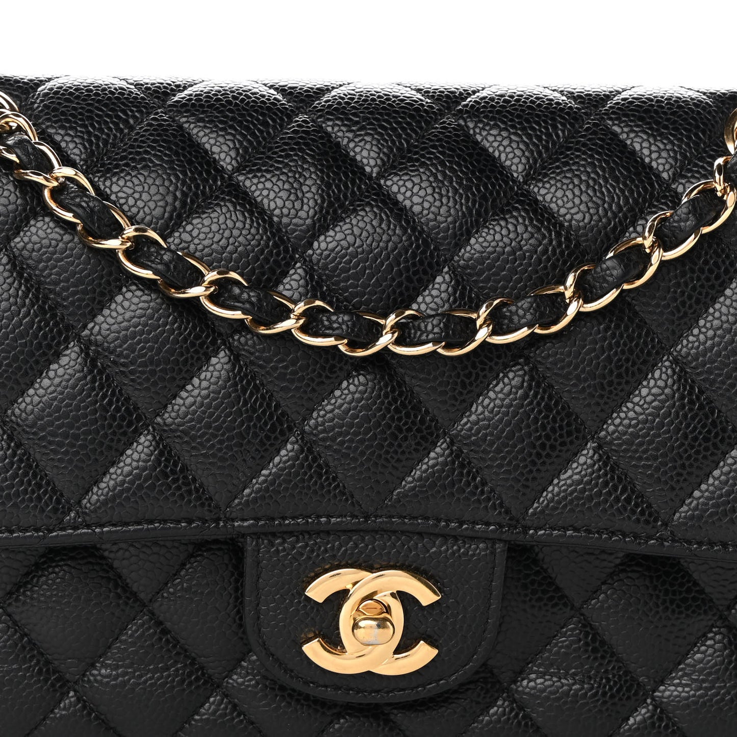Caviar Quilted Medium Double Flap Black