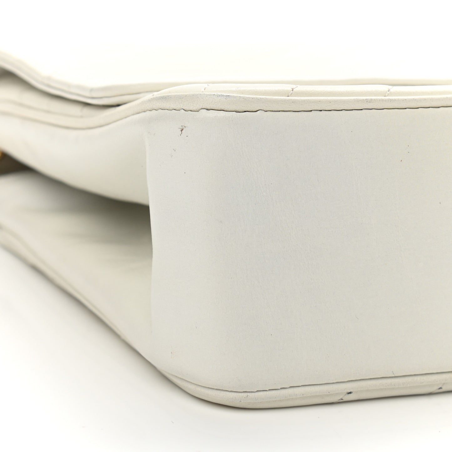 Lambskin Diagonal Quilted Small Single Flap White