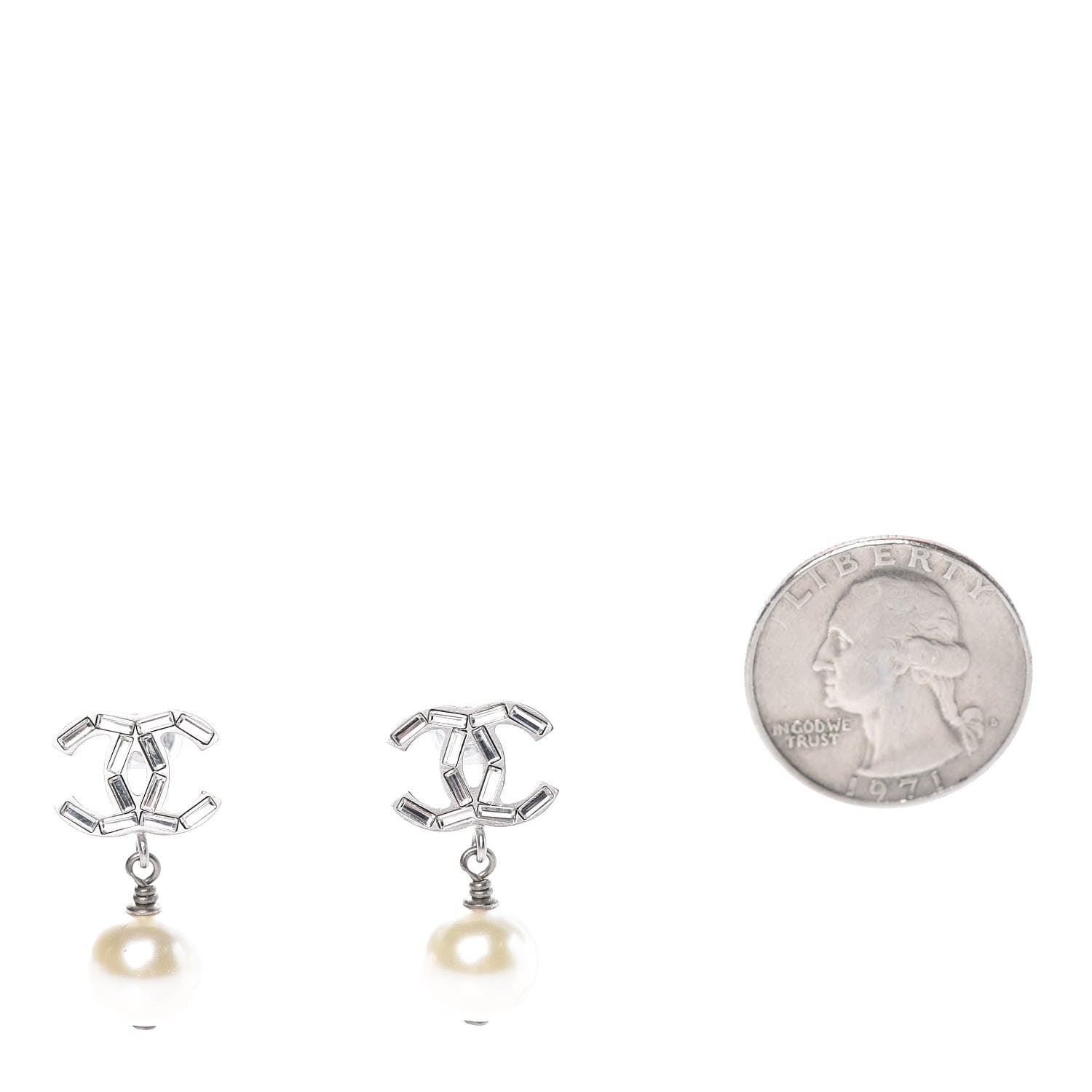 Chanel Crystal Pearl CC Drop Earrings Silver 2 of 6