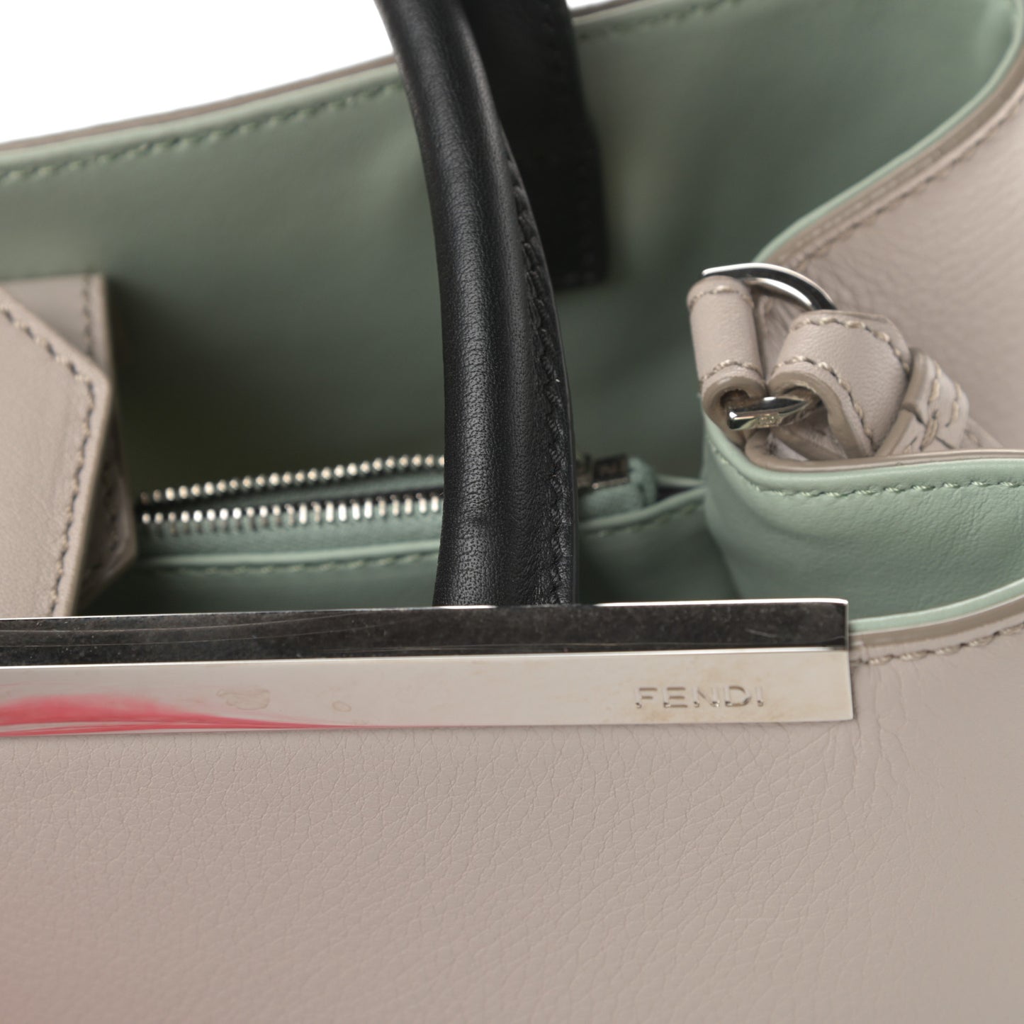 Vitello Dolce Fox Goat Bi-Color Sad Eyes Mirror Charm Petite 2Jours Tote Grigio Polvere Black