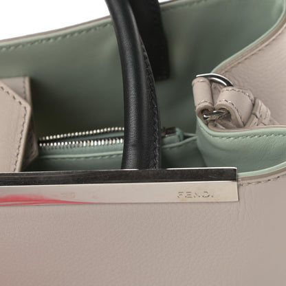 Fendi Vitello Dolce Fox Goat Bi-Color Sad Eyes Mirror Charm Petite 2Jours Tote Grigio Polvere Black 13 of 16